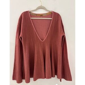 Free People Women's Sundae Bell Sleeve Flowy Sweater Rose Pink Size M Bohemian